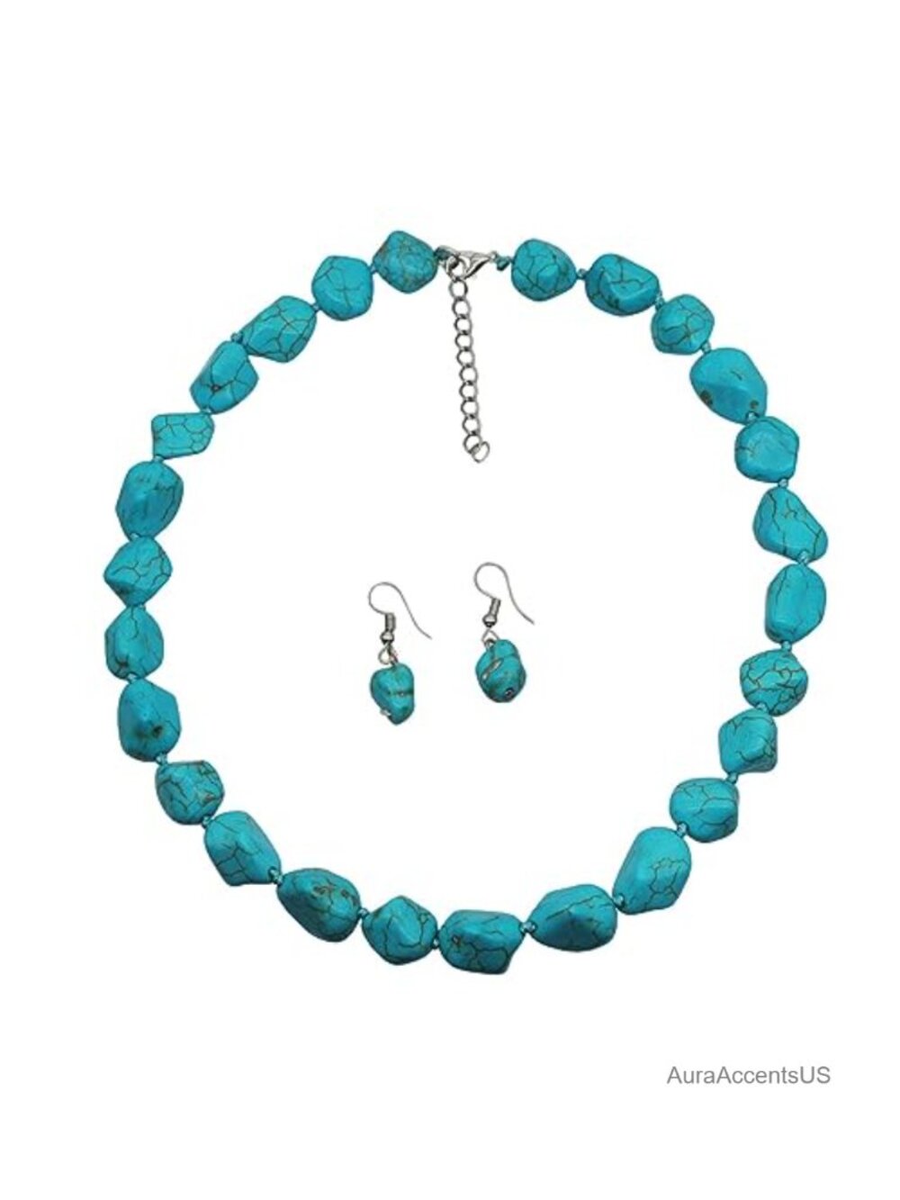 Bohemian Turquoise Beaded Strand Choker Necklace Earrings Set Stone Beads